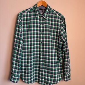 Banana Republic Mens Flannel Window Plaid Button Up Long Sleeve Shirt Green‎ Lg
